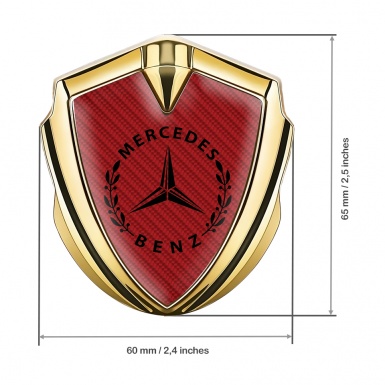 Mercedes Benz Bodyside Domed Emblem Gold Red Carbon Laurel Design