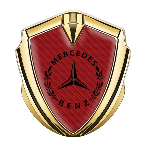 Mercedes Benz Bodyside Domed Emblem Gold Red Carbon Laurel Design