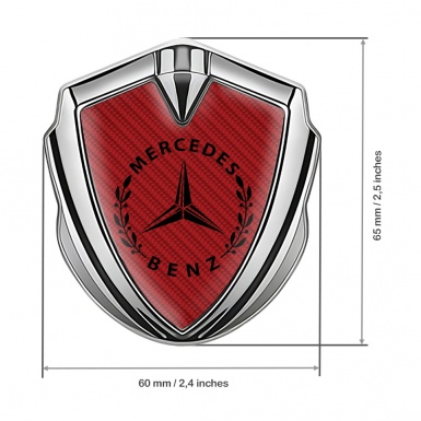 Mercedes Benz Bodyside Domed Emblem Silver Red Carbon Laurel Design