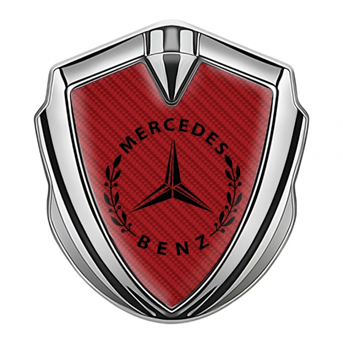 Mercedes Benz Bodyside Domed Emblem Silver Red Carbon Laurel Design