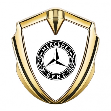 Mercedes Benz Bodyside Badge Self Adhesive Gold White Base Round Laurel