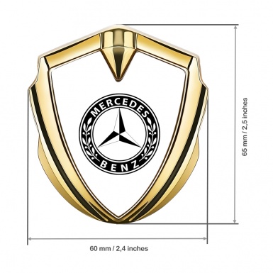 Mercedes Benz Bodyside Badge Self Adhesive Gold White Base Round Laurel