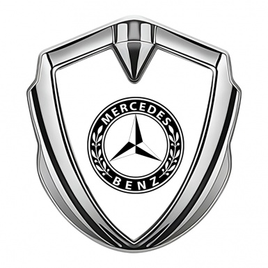 Mercedes Benz Bodyside Badge Self Adhesive Silver White Base Round Laurel