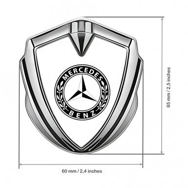 Mercedes Benz Bodyside Badge Self Adhesive Silver White Base Round Laurel