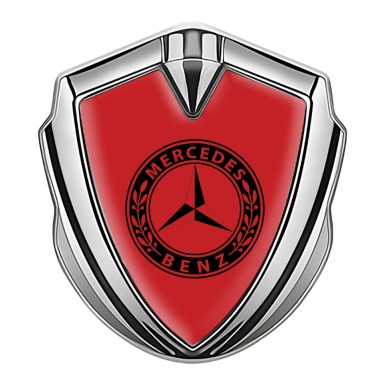 Mercedes Benz Tuning Emblem Self Adhesive Silver Red Base Round Laurel