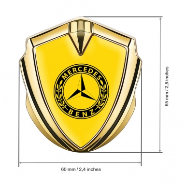 Mercedes Benz Fender Metal Domed Emblem Gold Yellow Base Laurel Circle