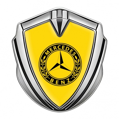 Mercedes Benz Fender Metal Domed Emblem Silver Yellow Base Laurel Circle