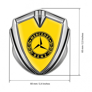 Mercedes Benz Fender Metal Domed Emblem Silver Yellow Base Laurel Circle