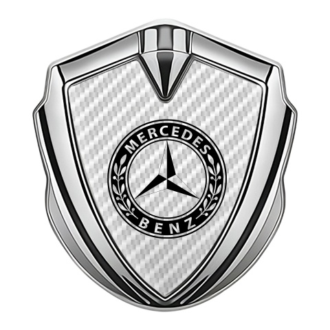 Mercedes Benz Fender Emblem Badge Silver White Carbon Black Laurel Ring