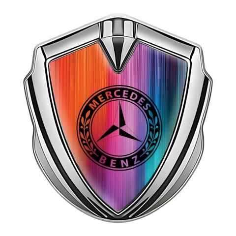 Mercedes Benz Metal Emblem Self Adhesive Silver Color Gradient Laurel Ring