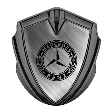 Mercedes Benz 3D Car Metal Domed Emblem Graphite Brushed Alloy Laurel Ring