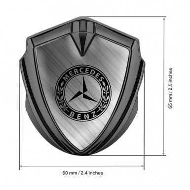 Mercedes Benz 3D Car Metal Domed Emblem Graphite Brushed Alloy Laurel Ring