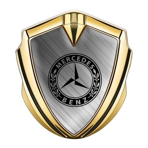 Mercedes Benz 3D Car Metal Domed Emblem Gold Brushed Alloy Laurel Ring