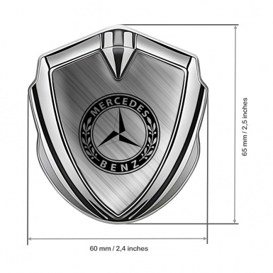 Mercedes Benz 3D Car Metal Domed Emblem Silver Brushed Alloy Laurel Ring