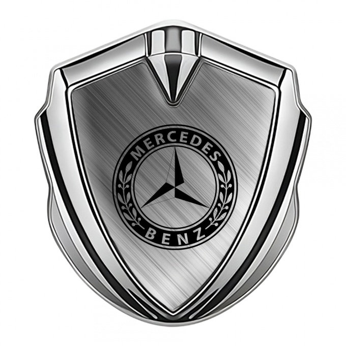 Mercedes Benz 3D Car Metal Domed Emblem Silver Brushed Alloy Laurel Ring