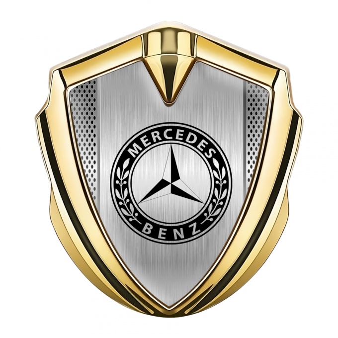 Mercedes Benz Bodyside Domed Emblem Gold Alloy Pilon Black Laurel Rim