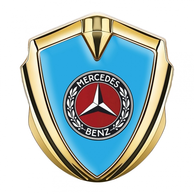 Mercedes Benz Fender Emblem Badge Gold Blue Base Red Circle Design