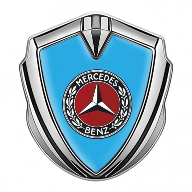 Mercedes Benz Fender Emblem Badge Silver Blue Base Red Circle Design