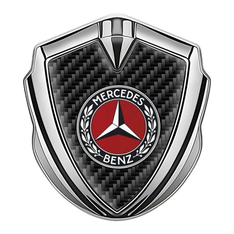Mercedes Benz Fender Metal Domed Emblem Silver Carbon Red Circle