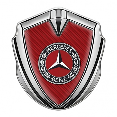 Mercedes Benz Trunk Metal Emblem Badge Silver Red Carbon Red Circle