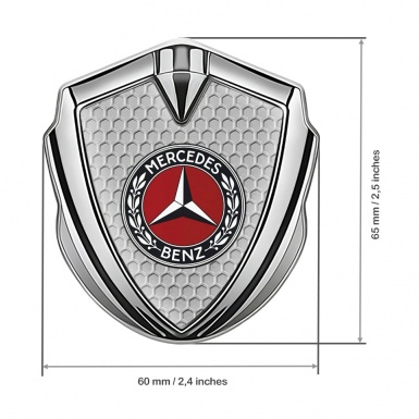 Mercedes Benz Bodyside Domed Emblem Silver Grey Hex Red Laurel Ring