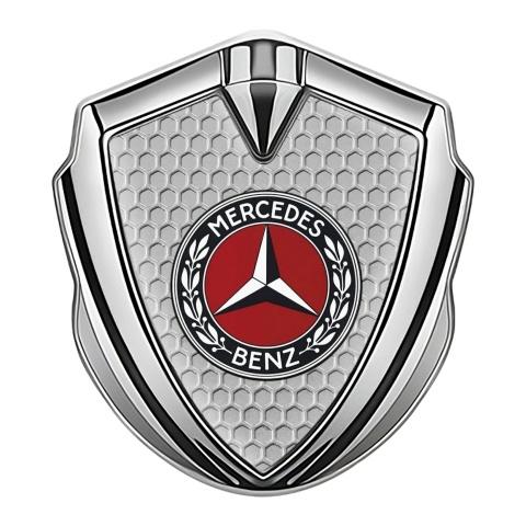 Mercedes Benz Bodyside Domed Emblem Silver Grey Hex Red Laurel Ring
