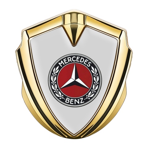 Mercedes Benz Fender Metal Domed Emblem Gold Grey Base Red Ring