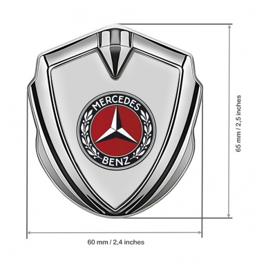 Mercedes Benz Fender Metal Domed Emblem Silver Grey Base Red Ring