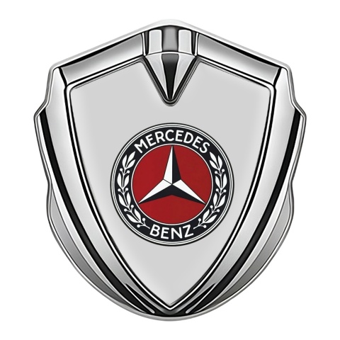 Mercedes Benz Fender Metal Domed Emblem Silver Grey Base Red Ring