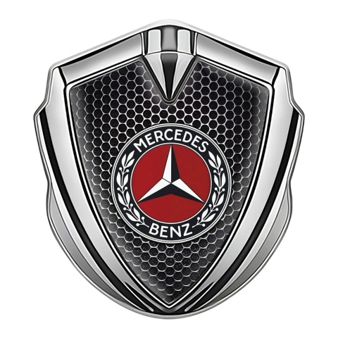 Mercedes Benz Fender Emblem Badge Silver Dark Grate Red Circle Laurel