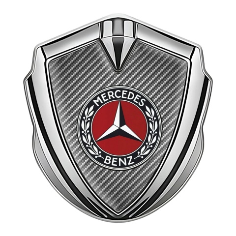 Mercedes Benz Fender Metal Domed Emblem Silver Light Carbon Laurel Ring