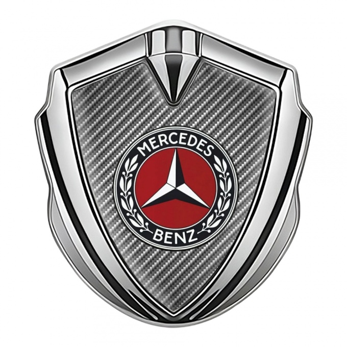 Mercedes Benz Fender Metal Domed Emblem Silver Light Carbon Laurel Ring