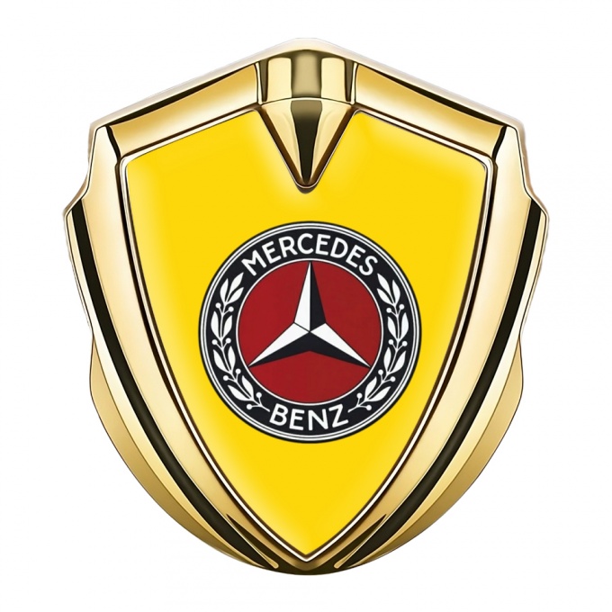 Mercedes Benz Trunk Emblem Badge Gold Yellow Base Red Laurel Ring