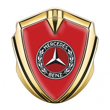 Mercedes Benz Self Adhesive Bodyside Emblem Gold Red Base Laurel Ring