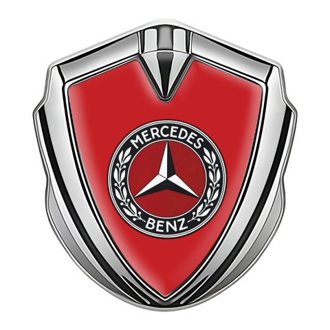 Mercedes Benz Self Adhesive Bodyside Emblem Silver Red Base Laurel Ring