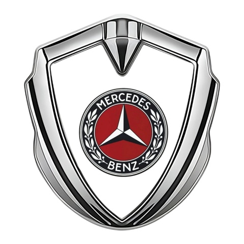 Mercedes Benz Self Adhesive Bodyside Emblem Silver White Red Laurel Ring