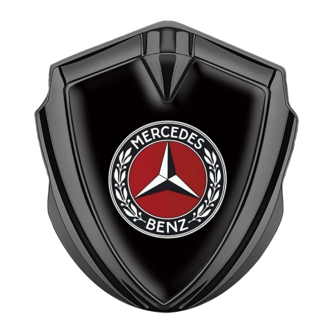 Mercedes Benz Abzeichen selbstklebend Graphit Tonfarbe mit Schwarz Hintergrund und Rotes Kreis Logo
