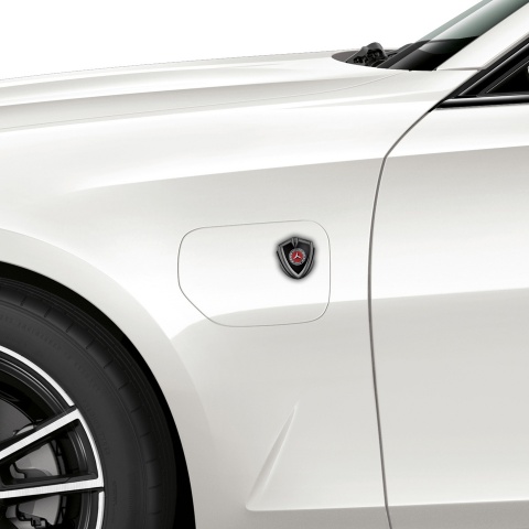 Mercedes Benz Abzeichen selbstklebend Graphit Tonfarbe mit Schwarz Hintergrund und Rotes Kreis Logo