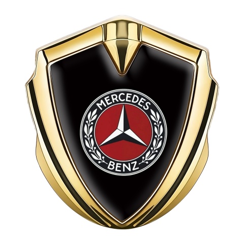 Mercedes Benz Abzeichen selbstklebend Goldtonfarbe mit Schwarz Hintergrund und Rotes Kreis Logo