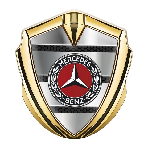Mercedes Benz Emblem Abzeichen selbstklebend Goldtonfarbe mit Metallplatten Effekt Basis