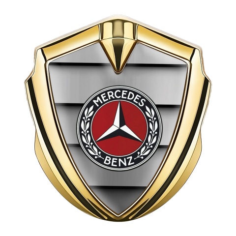 Mercedes Benz Emblem Aufkleber Autozubehor Goldtonfarbe mit Frontgrill Basis Design und Rotes Kreis Logo