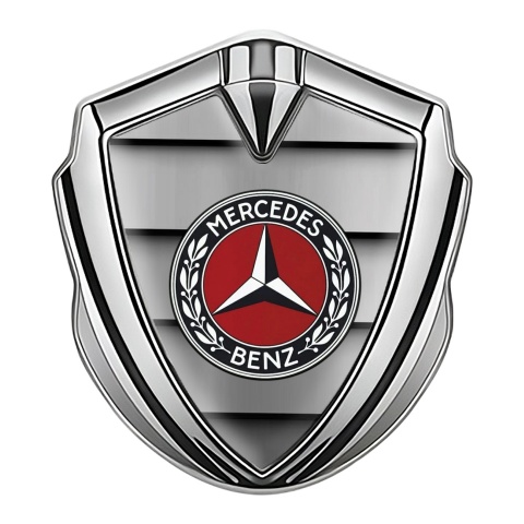 Mercedes Benz Emblem Aufkleber Autozubehor Silbertonfarbe mit Frontgrill Basis Design und Rotes Kreis Logo