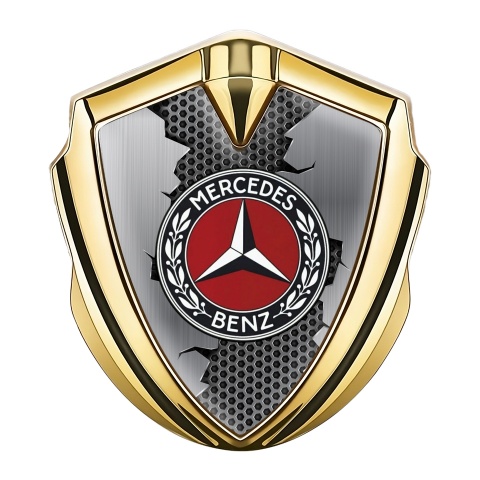 Mercedes Benz Selbstklebendes Metallaufkleber Emblem Goldtonfarbe mit Zerrissenes Metall Effekt