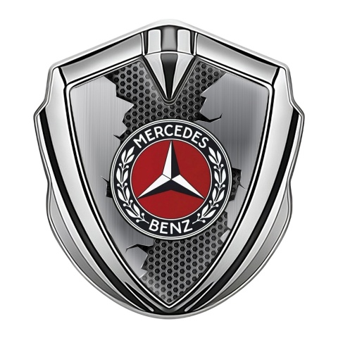 Mercedes Benz Selbstklebendes Metallaufkleber Emblem Silbertonfarbe mit Zerrissenes Metall Effekt