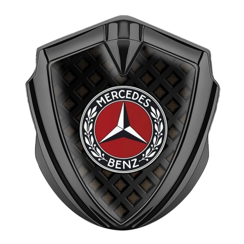 Mercedes Benz Emblem Logo Schriftzug Aufkleber mit Graphit Tonfarbe Schwarzes Netzwerk Basis Design und Rotes Kreis Logo