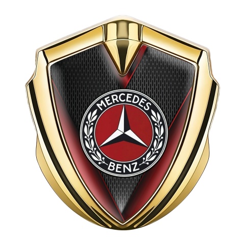 Mercedes Benz Emblem Abzeichen Goldtonfarbe mit Rote Details Basis und Rotes Kreis Logo