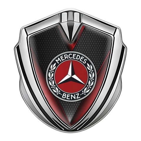 Mercedes Benz Emblem Abzeichen Silbertonfarbe mit Rote Details Basis und Rotes Kreis Logo