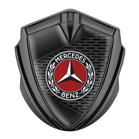 Mercedes Benz Abzeichen selbstklebend Graphit Tonfarbe mit Klingeneffekt und Rotes Kreis Logo