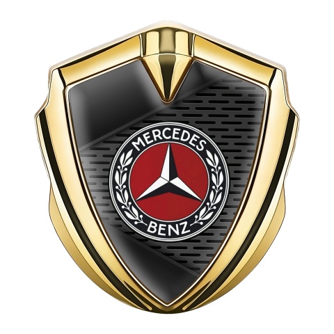 Mercedes Benz Abzeichen selbstklebend Goldtonfarbe mit Klingeneffekt und Rotes Kreis Logo