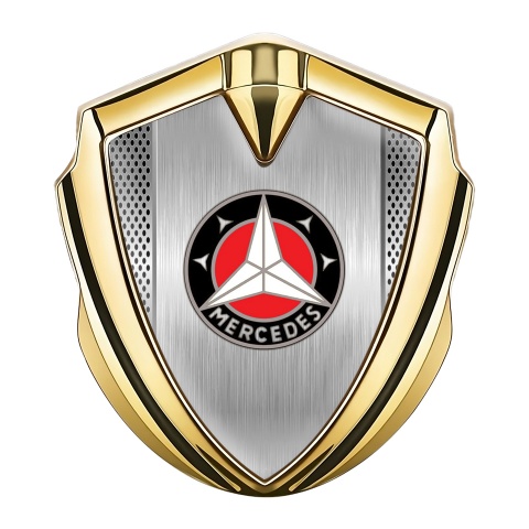 Mercedes Emblem Auto Zeichen Goldtonfarbe mit Lichtnetzwerk Hintergrund Stil und Weiss Logo